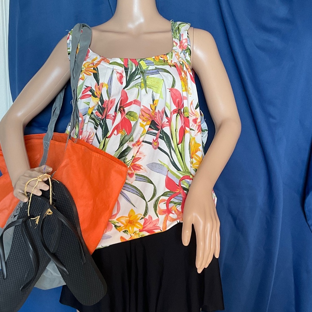 Floral Tie-Shoulder Tank Top - White Multi
